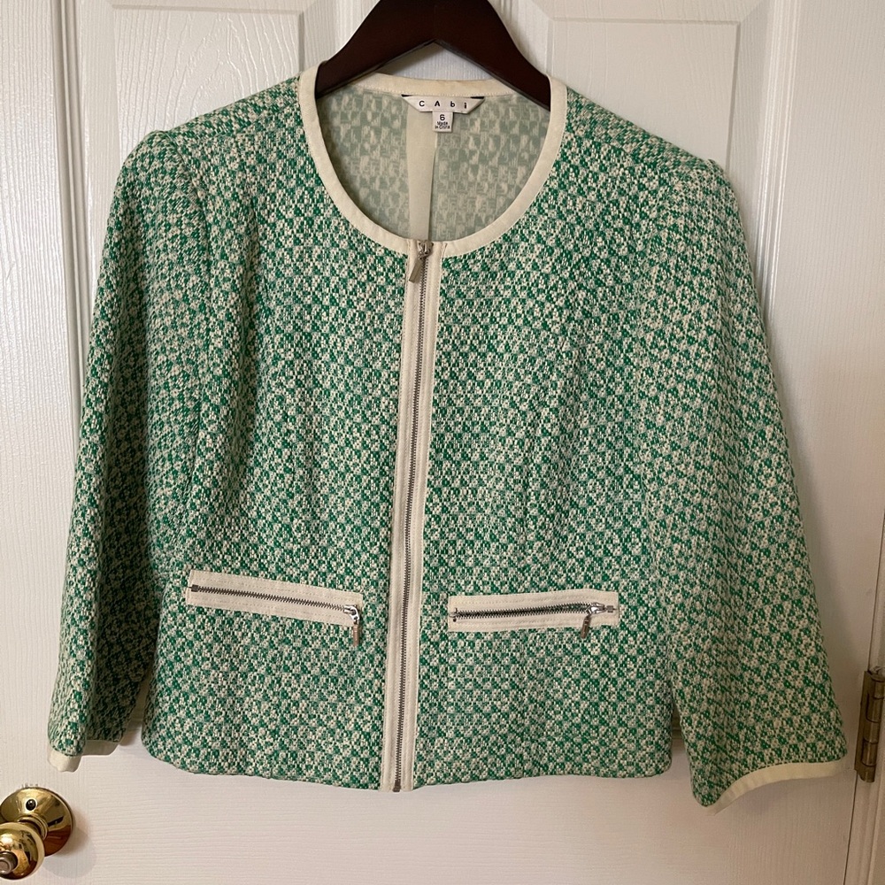 CAbi Green and White Women's Short Jacket